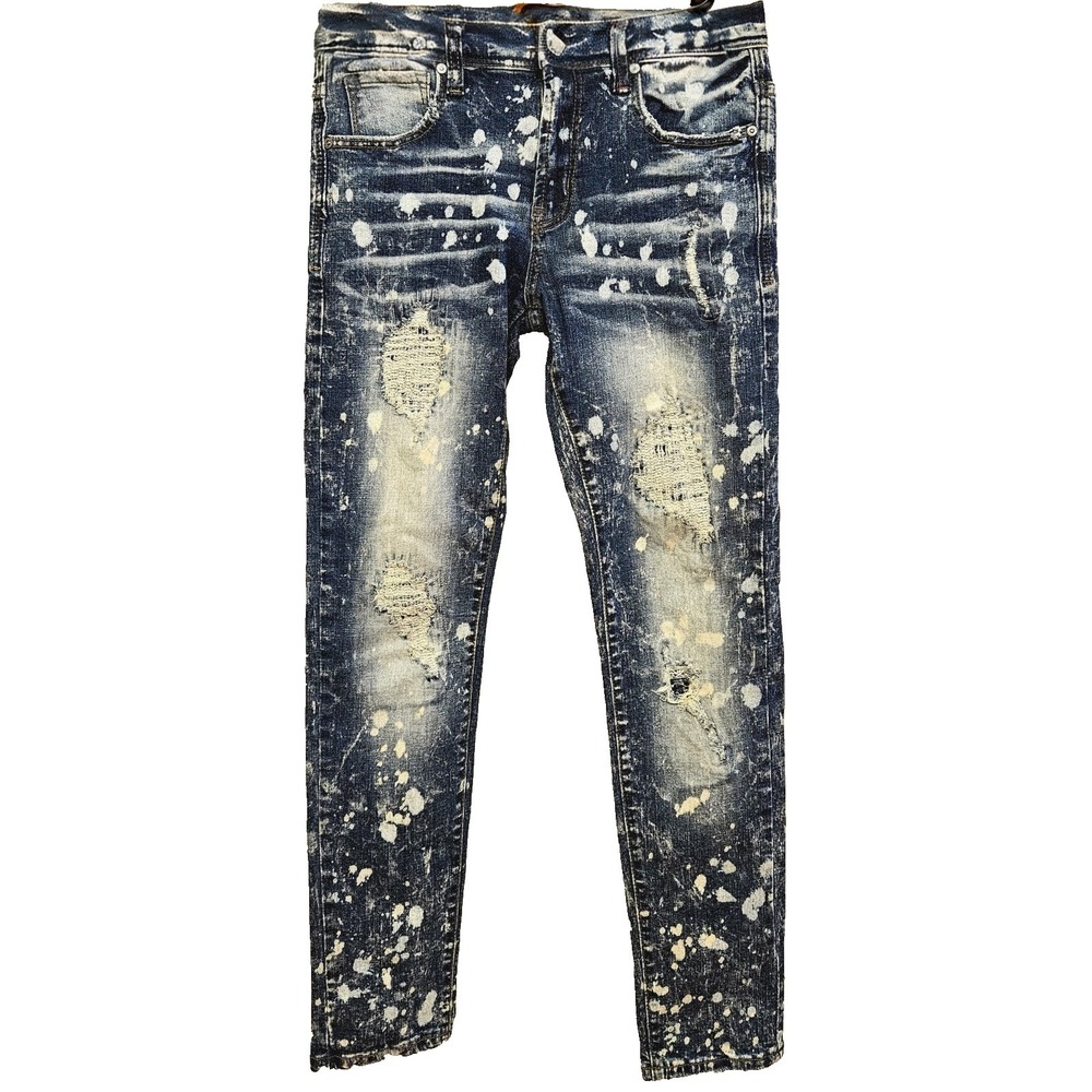 PREME Mens Distressed Bleach Wash Jeans 30x32 Frayed Denim 5 Pocket Streetwear